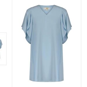 Anna Cate Blaire Shift Dress Womans Sz LG Illusion Blue V Neck Flutter Sleeve